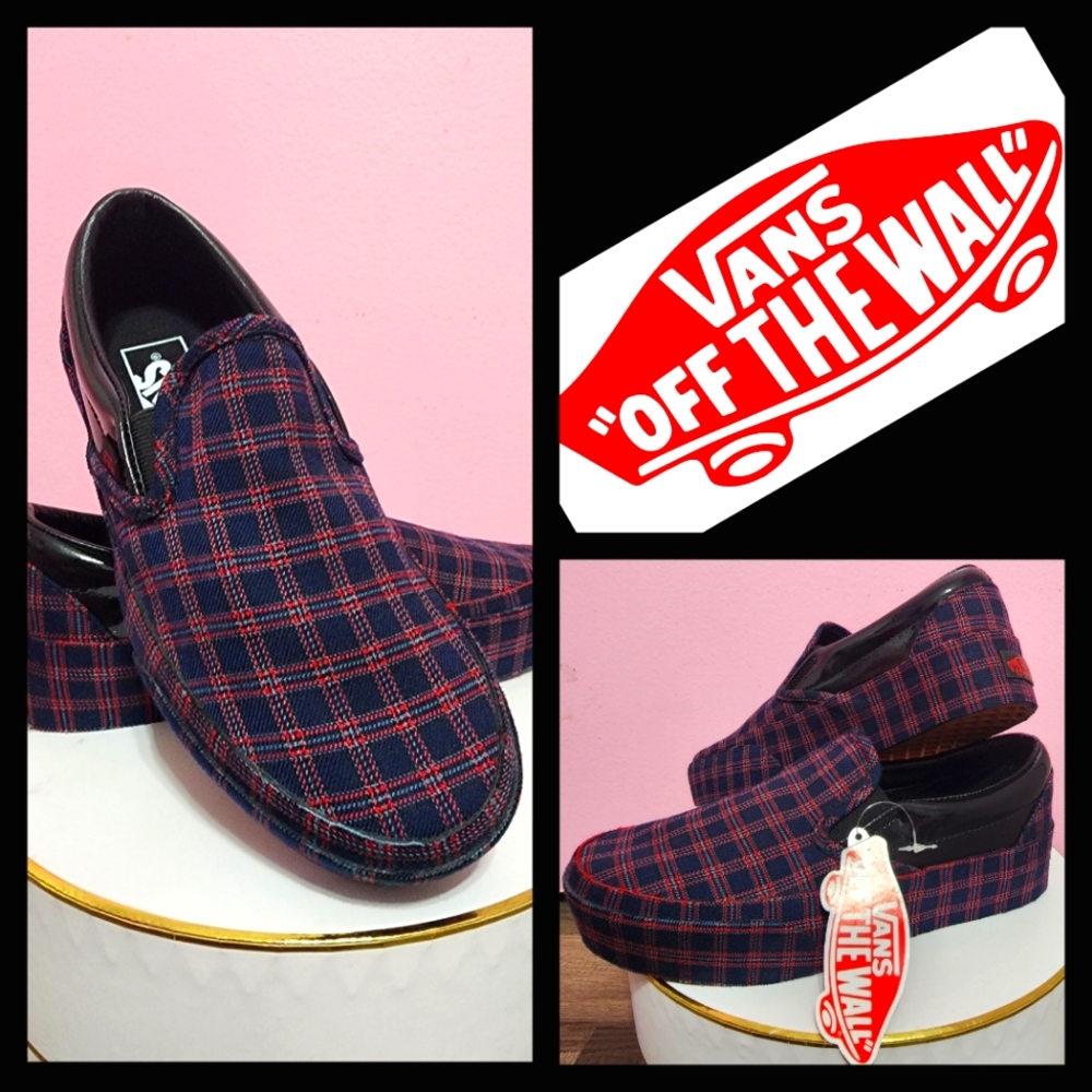 Vans Slip On Platform Sneakers NWT - Size 6 - Blue & Red Plaid